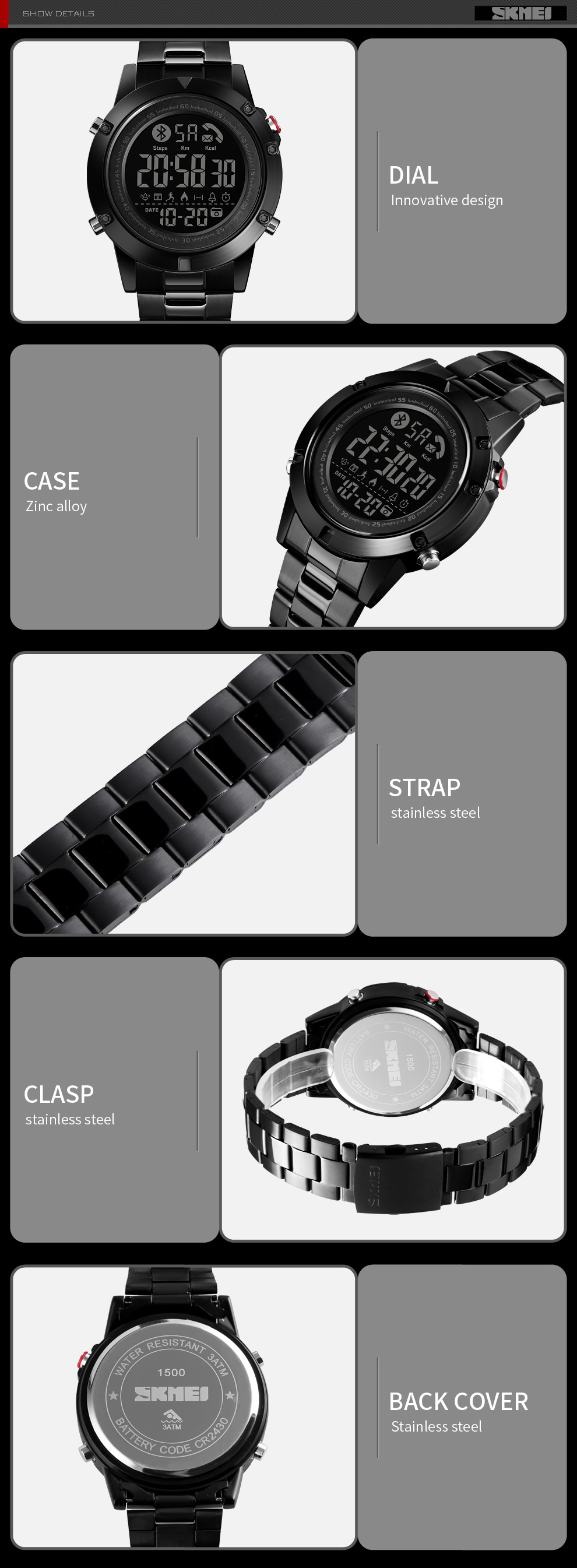 Skmei 1500 Sport Smart Horloge Fitness Tracker Stappenteller Calorie  Bluetooth Compatibel Waterdichte Smartwatch Voor Xiaomi Iphone|Smart  Watches| - AliExpress