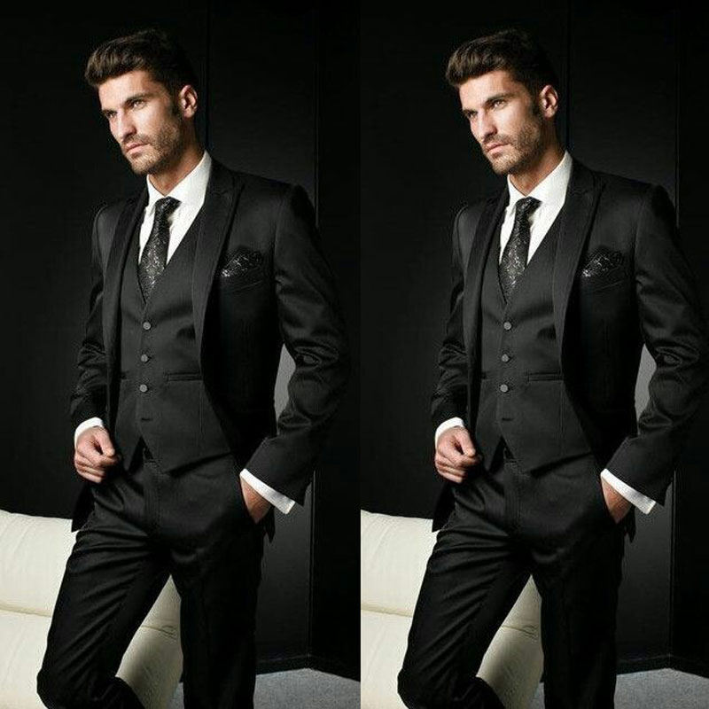 

Slim Fit Men Suits for Wedding Suits with Pants Black Italian Groom Tuxedos Groomsmen Jacket Man Blazer 3Piece Costume Homme Terno Masculino, Same as image