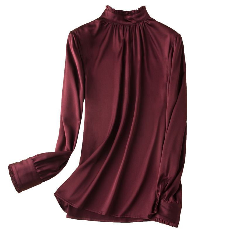 

Women Nature Silk Elastic Satin Shirts 2019 Spring New Long Sleeves Blouses Elegant Silk Shirts Casual Tee, Black