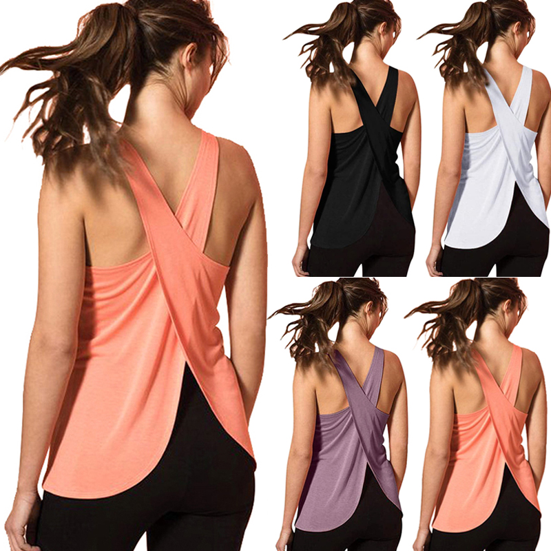 

Women Casual Cross Back Yoga Shirt Sleeveless Workout Sports Vest Top Solid Vest THJ99, Purple