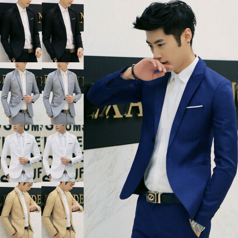 

Mens Formal Suit Long Sleeve Blazer Coat Business Casual One Button Slim Fit Jacket Tops, Black
