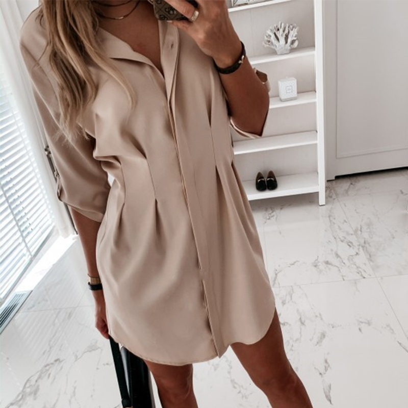 Korean Pleated Casual Women's Shirts Solid White Tunic Midi Sleeve Long Loose Shirt Female 2020 Summer New Fashion Ladies Tops
