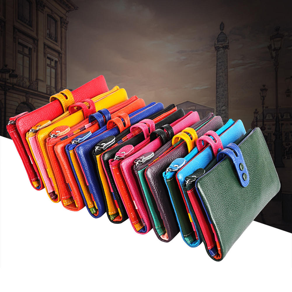 

Genuine Leather Casual Women Long Clutch Wallets Fold Over Zipper Purses Phone Pocket Banknote Pouches Organizer Bag Colorful Handbags New, 9 colors for choice