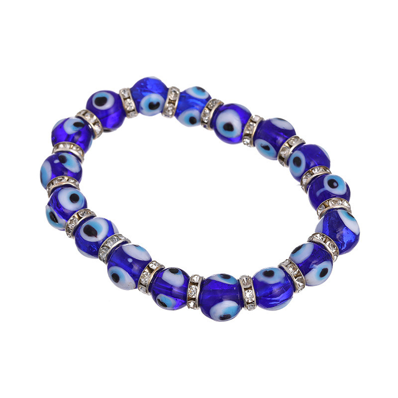

Fashion Men Women Blue Color Round Shape Evil Eye Beads Lampwork Glazed Glass Bead Bracelet Energy Yoga Crystal Bracelet Jewelry, Black