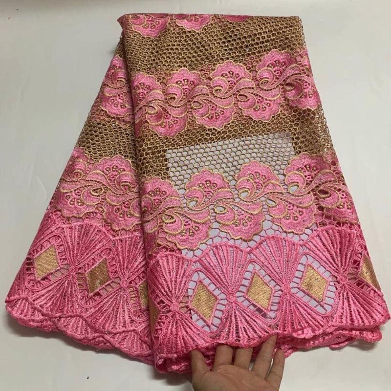 

Pink/gold Guipure lace fabric african french lace fabric with hot sale 5yards embroidered nigerian for wedding