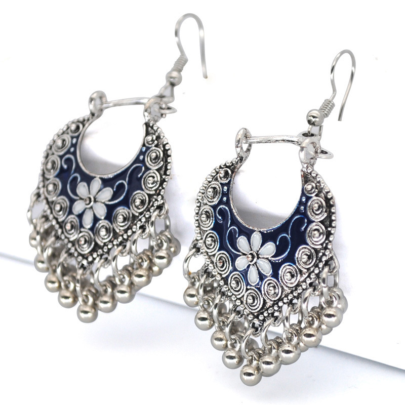 

Court ethnic style earrings female tassel temperament earrings Tibetan silver all-match earring earring earring