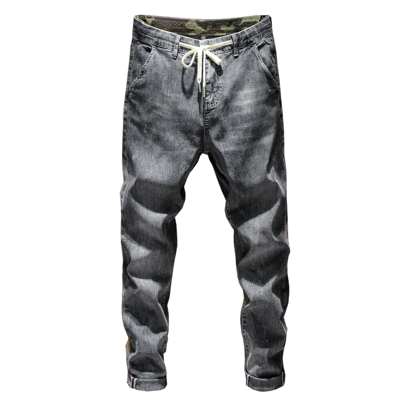 

Grey Fashion Small Leg Harem Denim Jeans Pants Men Skateboarding Hip Hop High Street Casual Cowboy Trousers A1510, As photo shows