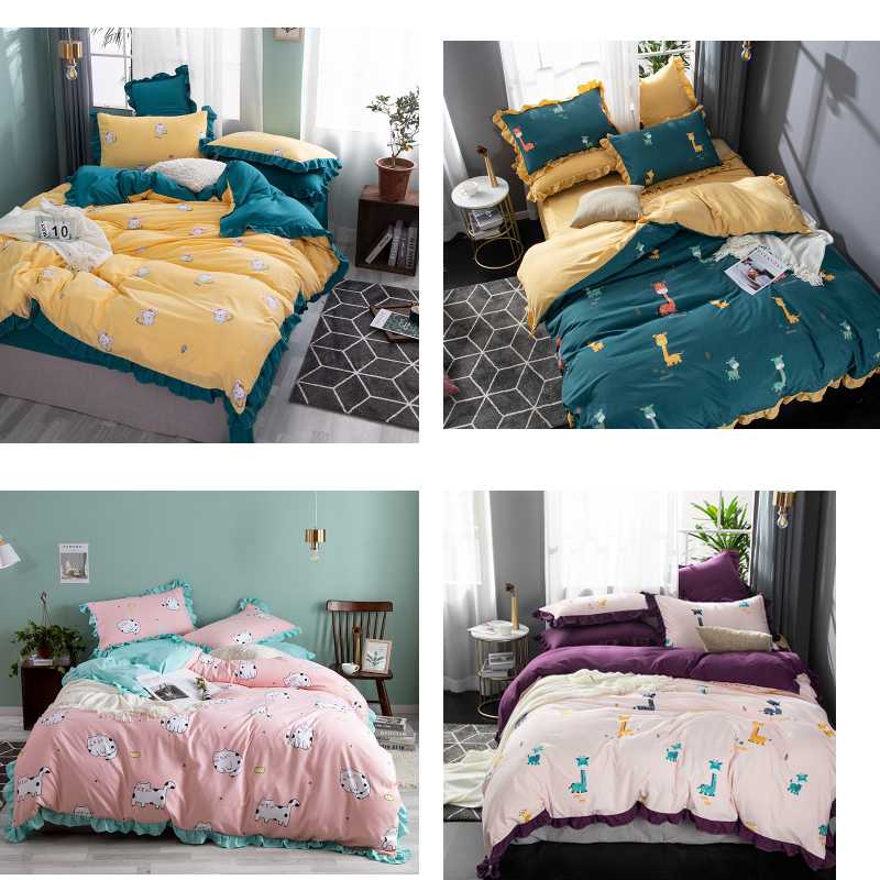 

Cotton Bedding Set 4pcs Animal Pattern Duvet Cover AB Double Sided Bed Sheet Quilt Cover Pillowcase  Full King No Filler, Style a