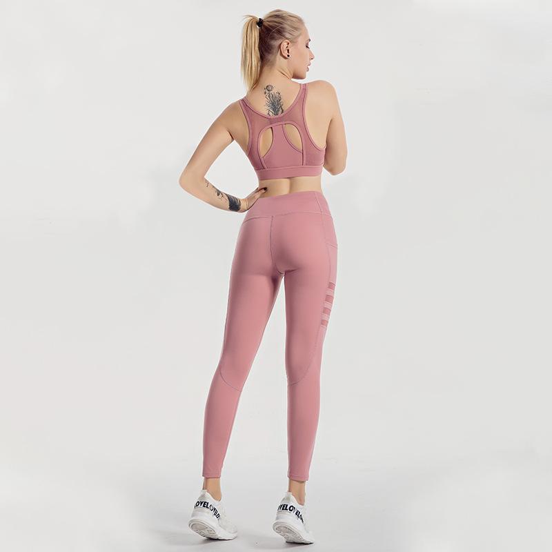 

Womens Gym Sets Yoga Leggings and Sports Bra Fitness Light Breathable gym Clothes for Woman Two piece set indoor sport outdoor Hollow out, Pink