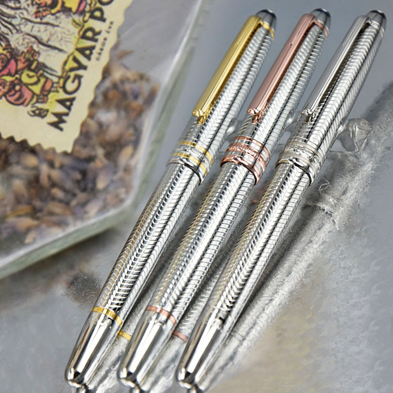 

Luxury Msk-163 Classic Fountain/Rollerball/Ballpoint pen high quality Metal Big ripple barrel school office Stationery with Serial Number+Gift Refills & Plush Pouch