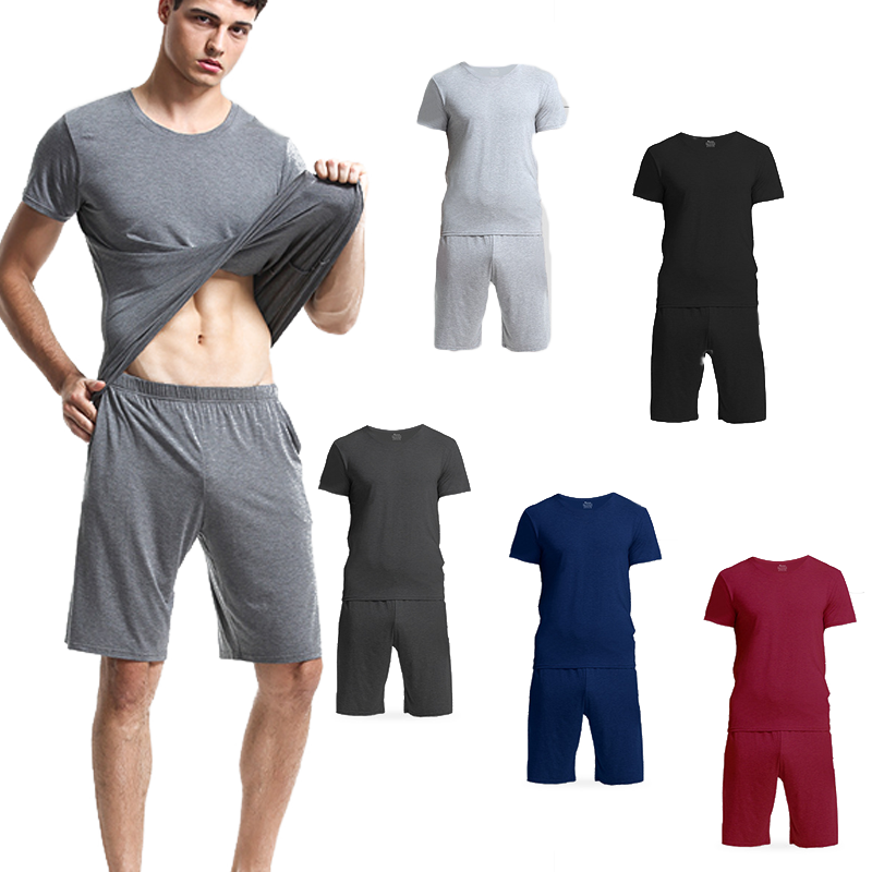 

Comfortable Mens Pyjama Homme Modal Soft Male Pyjamas Short Sleeve 2 Piece Sleepwear Men Pajama Set Shorts With Pockets Summer, Black