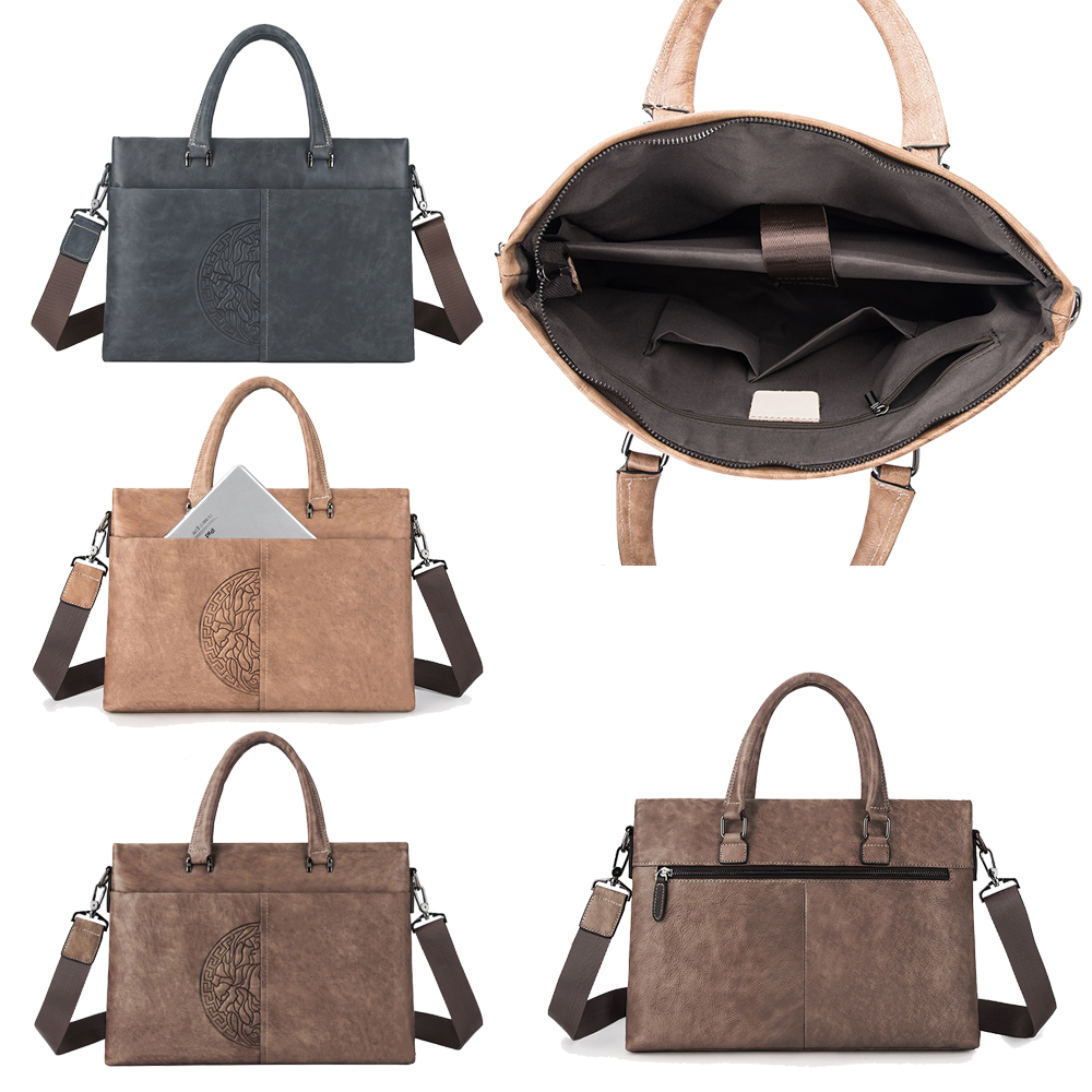 

Men's Genuine Leather Soft Crossbody Laptop Messenger Bags Formal Business Briefcases Floral Handbags Totes Zipper Cowhide Shoulder Bag, 3 colors for choice