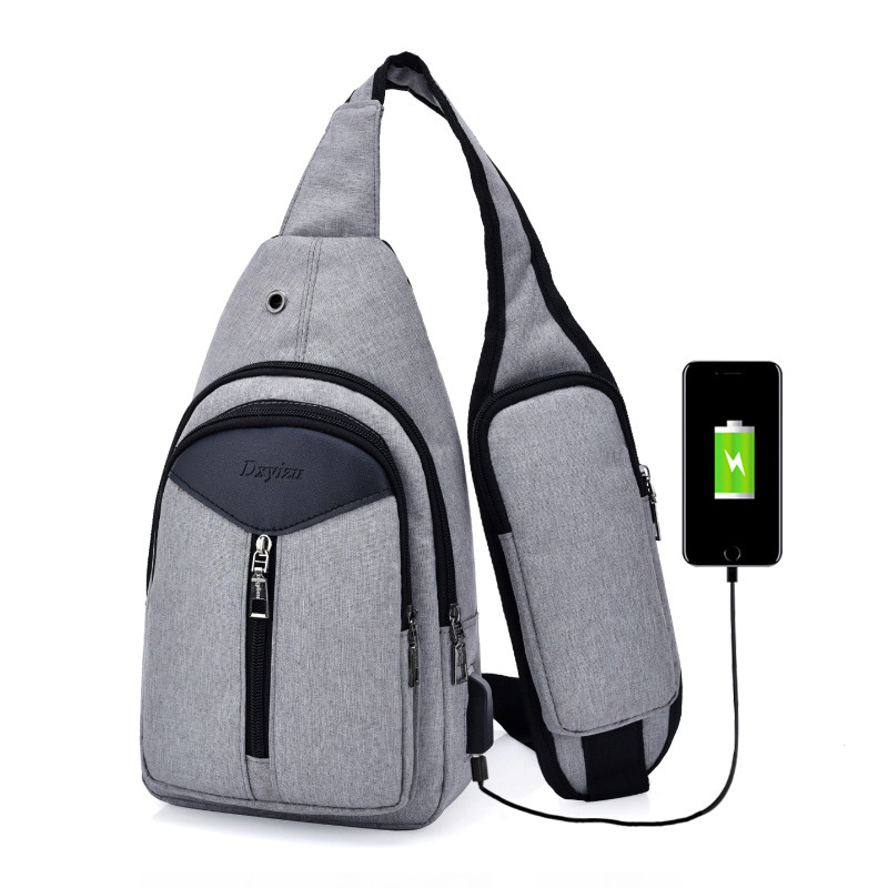 

Oxford breathable men's chest bag Sewing line all-match shoulder bag Travel soft surface cross body, Black