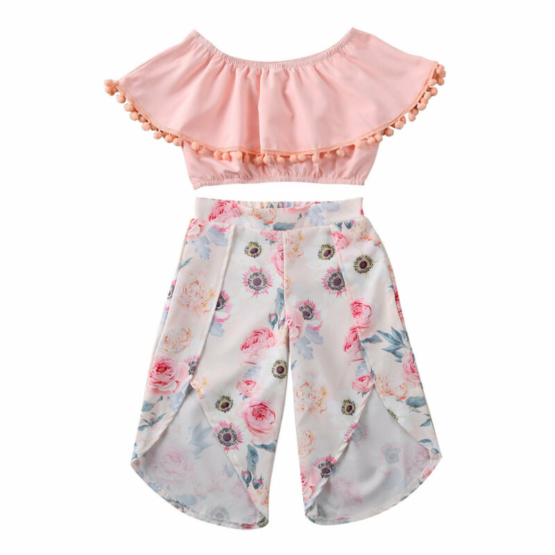 

New Fashion 1-5Years Toddler Newborn Baby Girls Summer Clothes Off Shoulder Tops T-shirt Pants Leggings Outfits, As pic