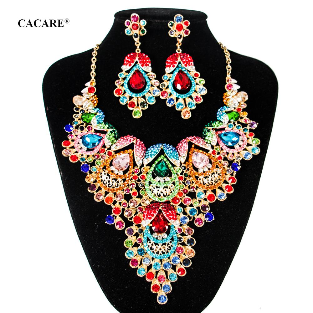 

Luxury Jewelry Sets Women Party 2020 CHEAP Big Dubai Jewelry Set Gold Colorful Drop Earrings Necklace Set F0278 Statement Drop Ship, Pictures shown