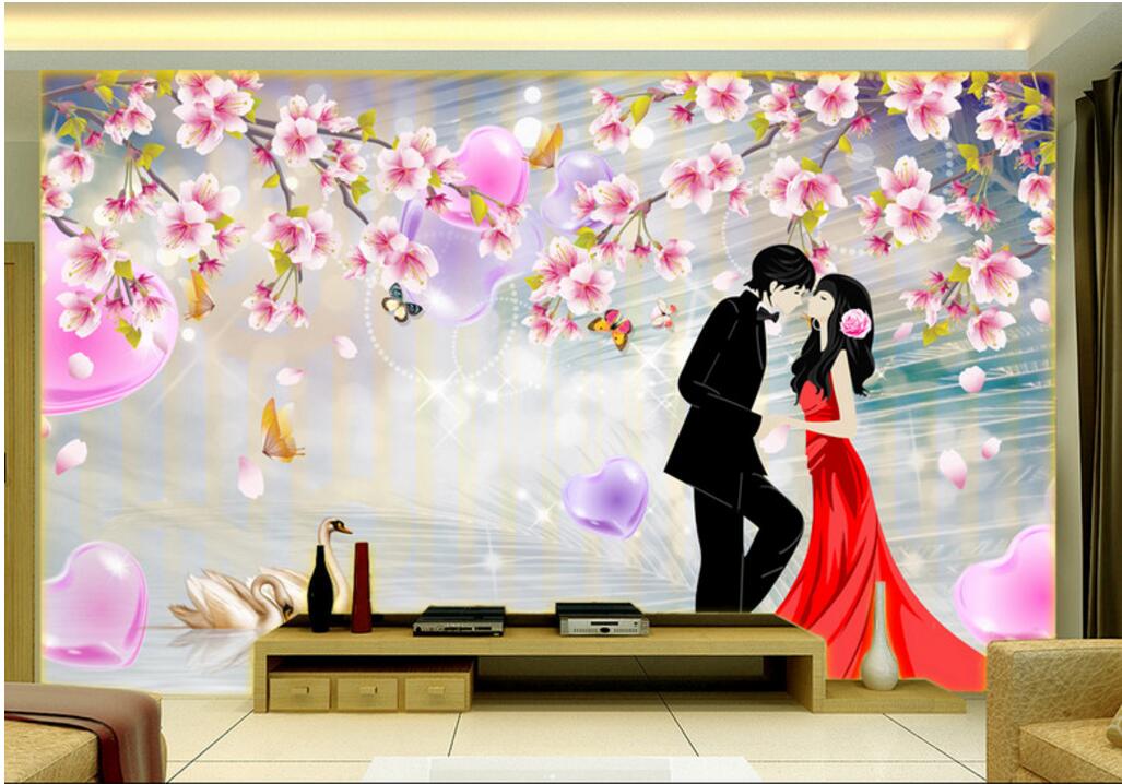 

WDBH 3d room wallpaper custom photo Beautiful love romantic swan lake TV background wall home decor 3d wall murals wallpaper for walls 3 d, Non-woven