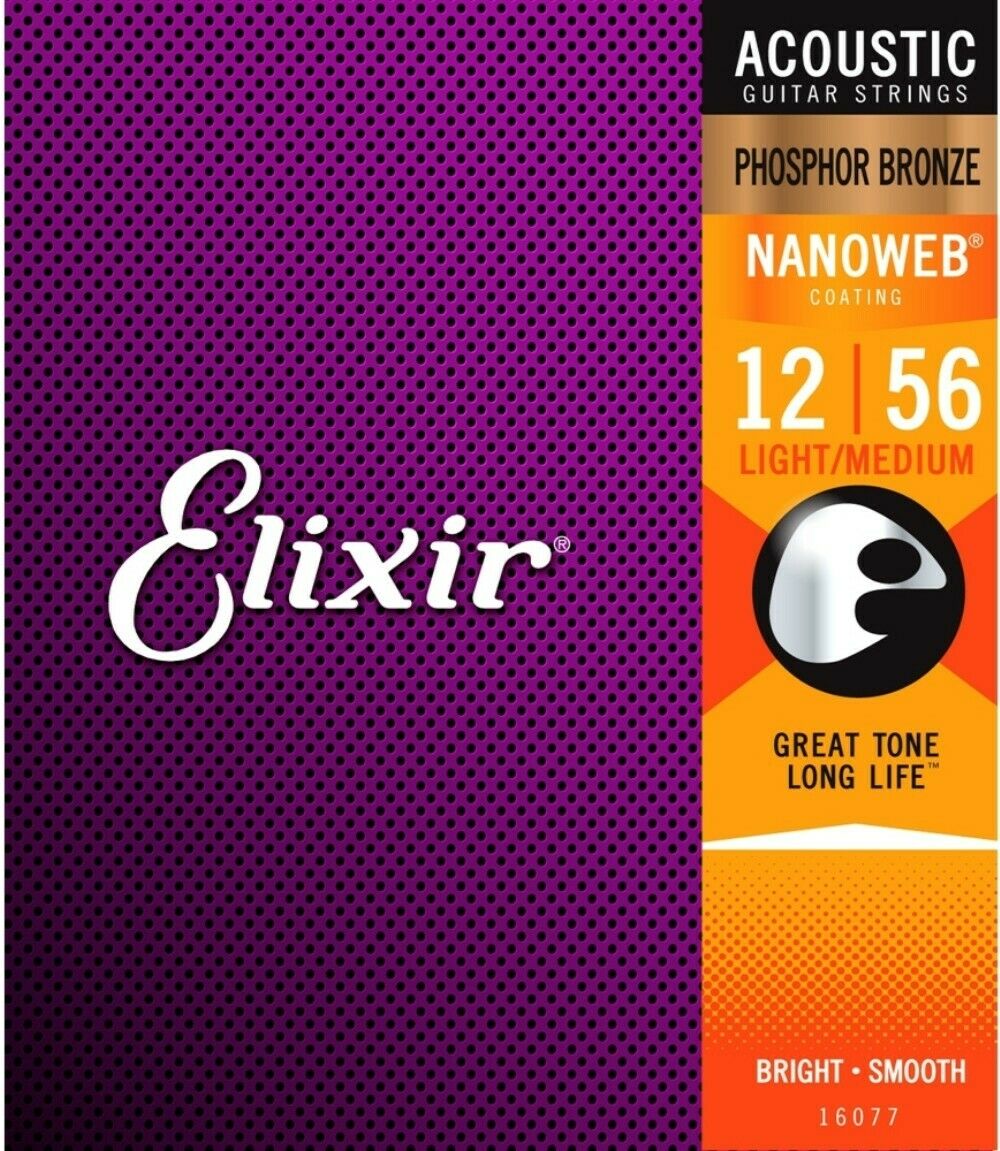 

1 Sets Elixir 16077 Nanoweb Phosphor Bronze Light-Medium Guitar Strings 12-56
