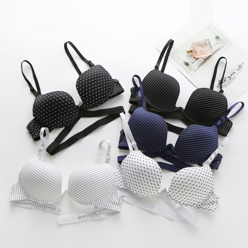 

Sexy Push Up Bras for Women Unlined Bra Underwear Gather Striped Young Girls Push Up Wire Free Bra 3/4 Cup, 03