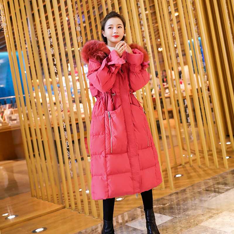 

Coat Woman Faux Fur Collar Hooded Mid-Length Adjustable Waist Warm Jacket Winter 2019 Long Sleeve Loose Thick Solid Coat Woman, Beige