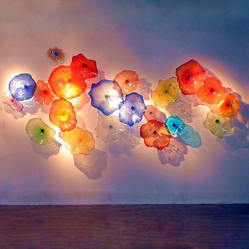 Hand Blown Plate Lamps Arts Colored Elegant Living Room Art Deco Murano Glass Hanging Wall Decorative Plates-image-407315321