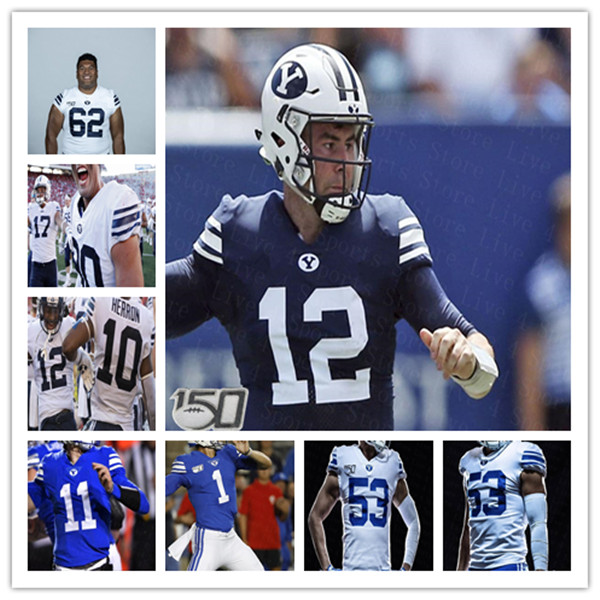 

Custom BYU Cougars College Football Jersey Zachary Wilson Sione Finau Dayan Ghanwoloku Matt Bushman Kavika Fonua Payton Wilgar Micah Simon, Blue