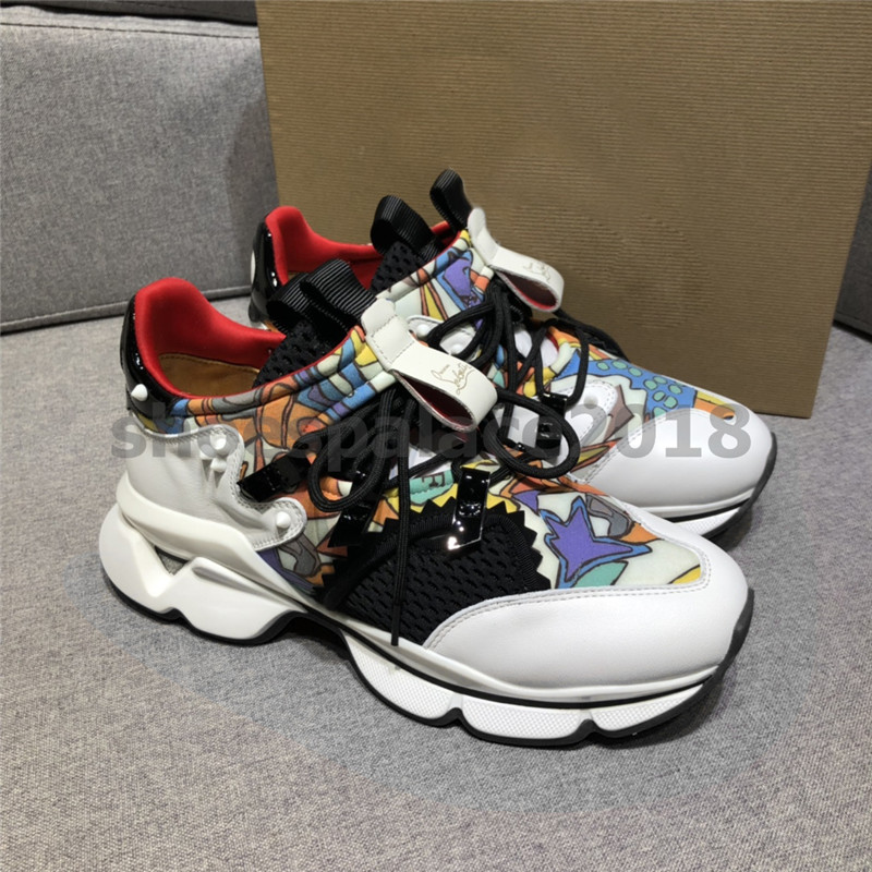 

With Box Womens Mens Casual Shoes Luxury Designer Spikes Red Bottom Sneaker Mesh Patchwork Matte Leather Chaussures Mens