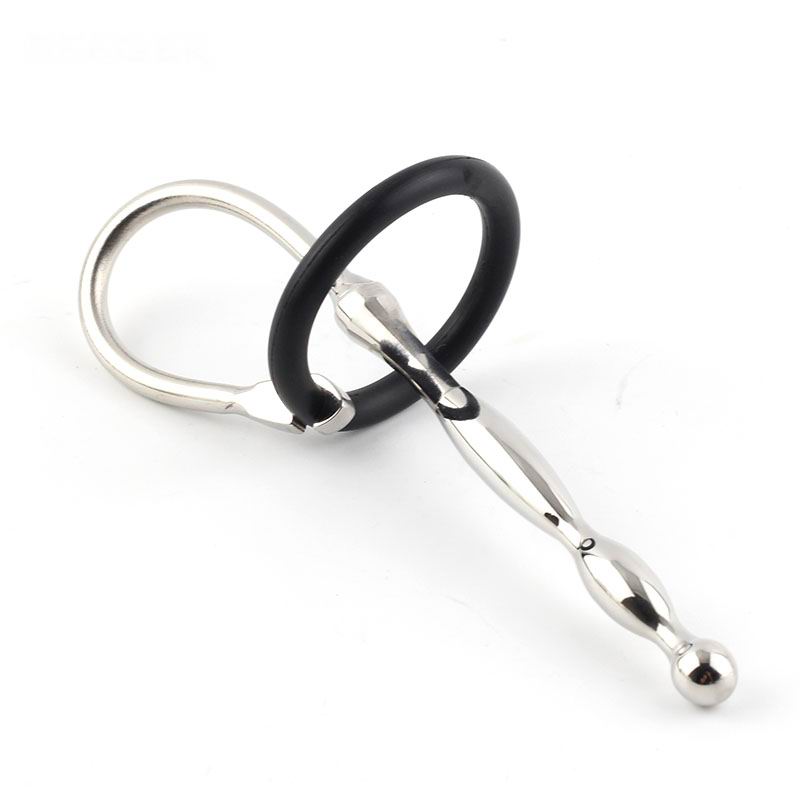 Penis Plug with Silicone Cock ring Male Chastity Device Insert Sounding Sex Toys Stainless Steel Horse eye irritation Urethral Dilator