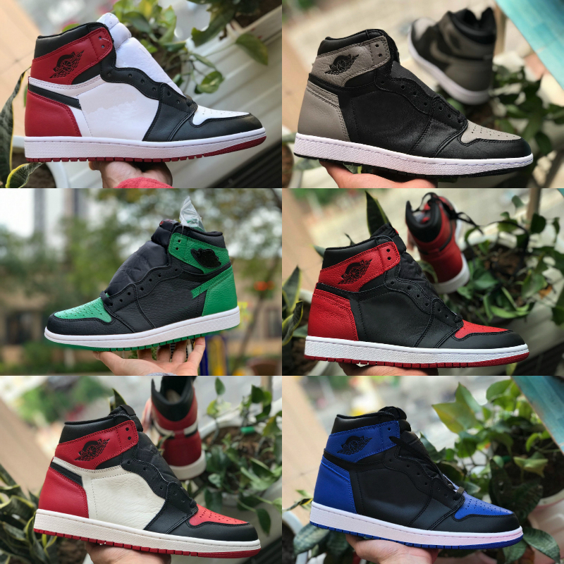 

Discount Mens Women 1 High OG Basketball Shoes Bred Toe Banned Royal Blue Shadow Green Court Purple Black Fragment Retroes 1s Sports Shoes, V0012