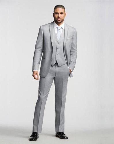 

Light Gray Notch Lapel Terno Slim Fit Custome Made Men Suits Brand Clothing 5 Pieces(Jacket+Pants+Vest+Tie+Handkerchief, As picture