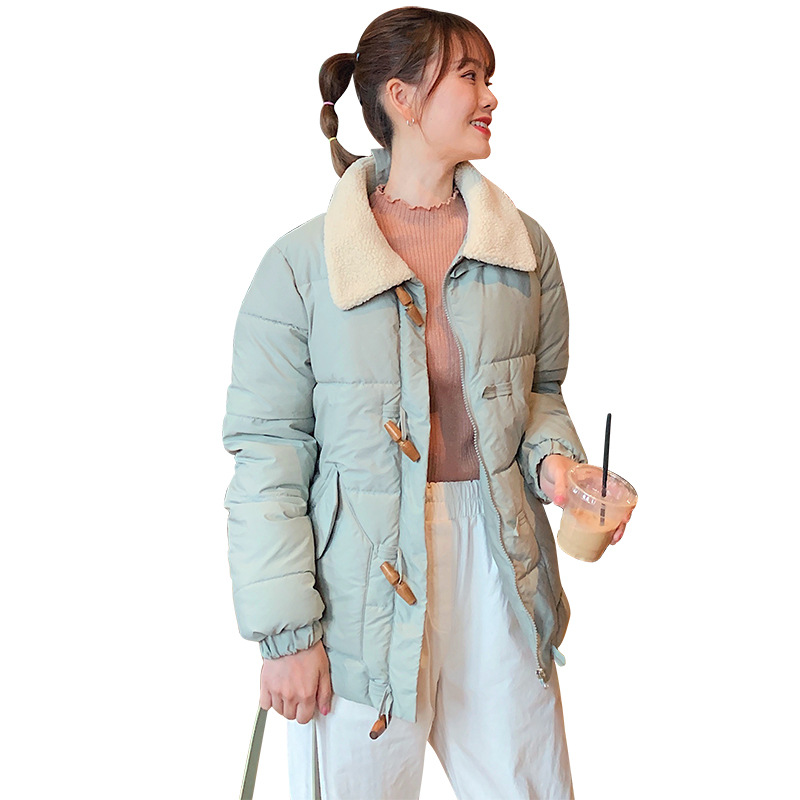 

Chic Women Wide Lamb Wool Lapel Winter Down Coat Heavy Jacket Oversize Thick Warm Cotton Padded Wadded Parkas Big Pocket, Beige