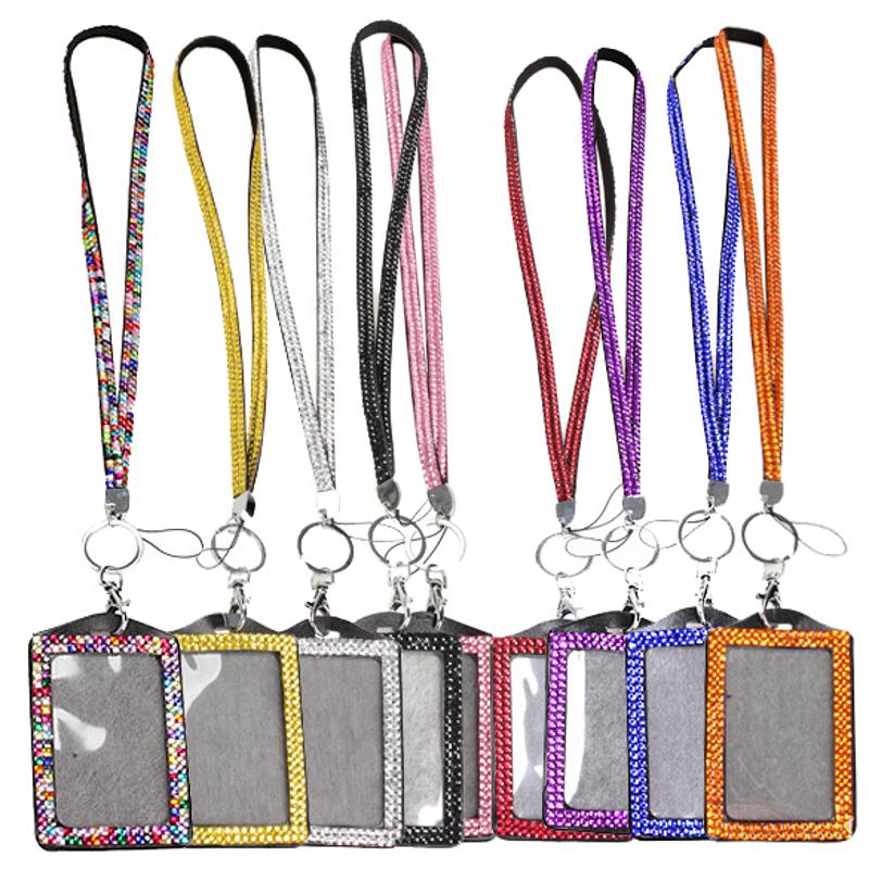 

Rhinestone Crystal Card ID Badge Holder with Lanyard Rope Bling Vertical ID Business Card Case Office Papelaria Supplies Hot selling