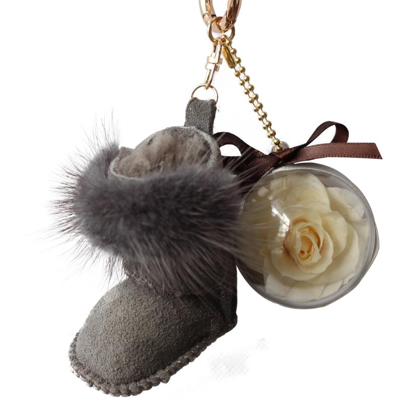 

2020 Preserved Rose with shoes Keychain Handbag and Purse Pendant lovely Gift for friends, Beige