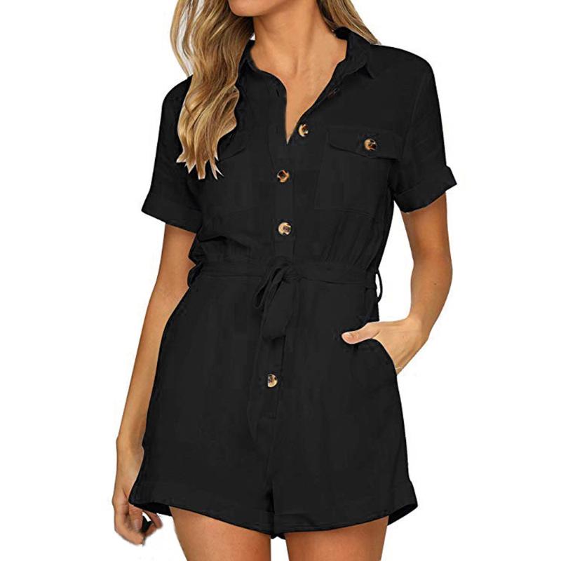 

Womail Jumpsuit Women' Casual Solid Short Sleeve Button Down Cuffed Playsuit Jumpsuit Women Elegant Rompers May 14, Black