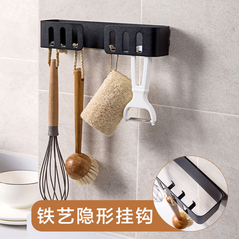 

Wrought iron free punching hook kitchen utensils row Wall-mounted viscose coat behind the door strong hook