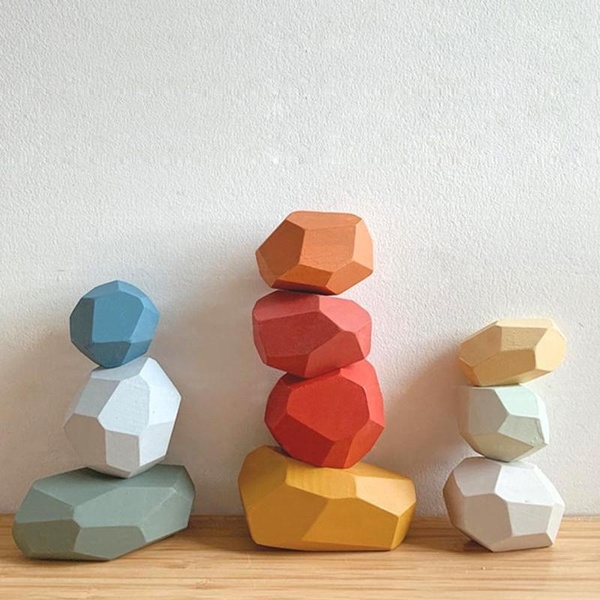 

10 pcs Children Wooden Colored Stones Building Block Educational Toys Creative Game Rainbow Toy Kids Gift