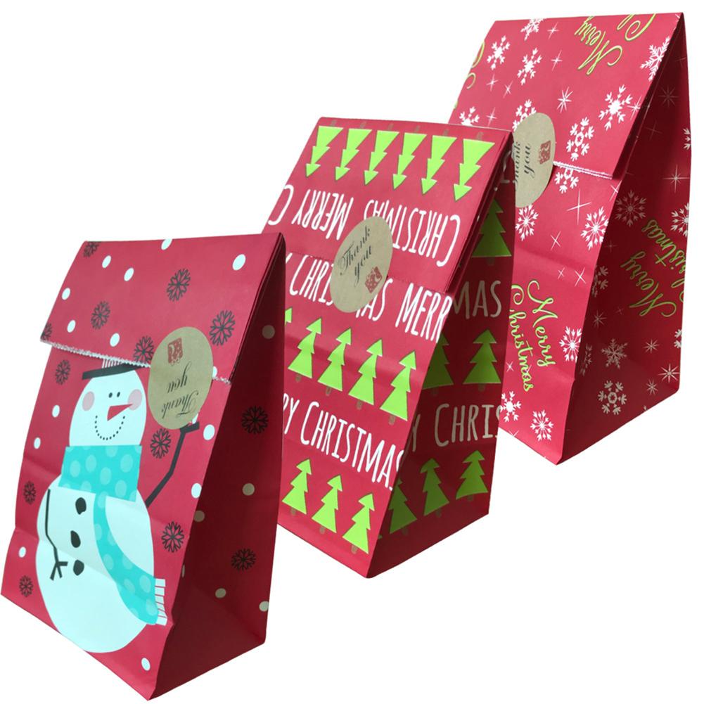

50PCS Christmas Gift Bag Kraft Paper Candy Cookie Storage Bag For Christmas Children Gift Paper Pouch