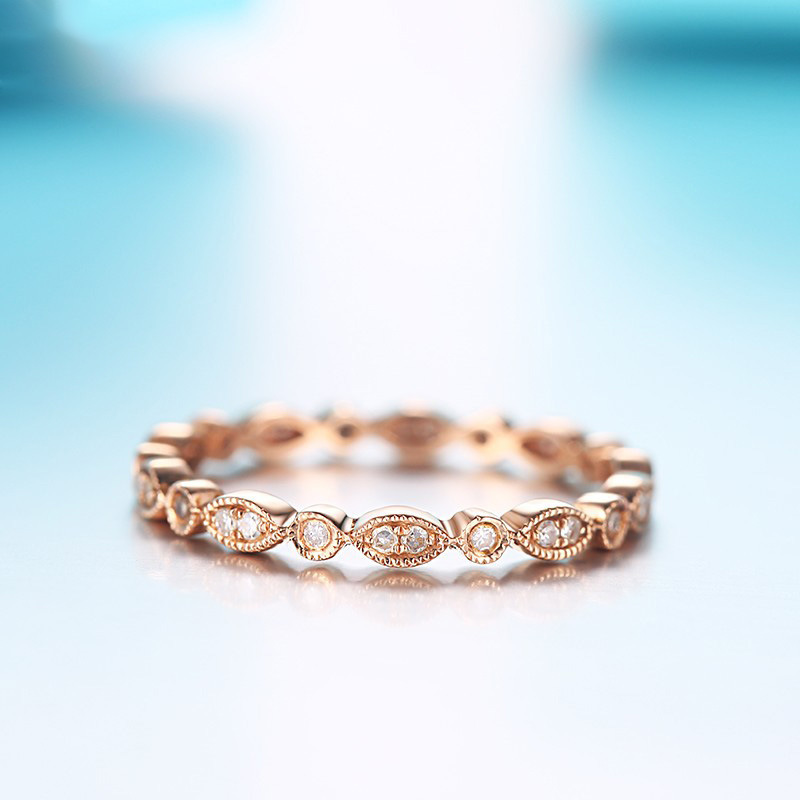 

Rose Golden Week Circle Fully-jewelled Grace Ma'am Ring Concise Grid Ring