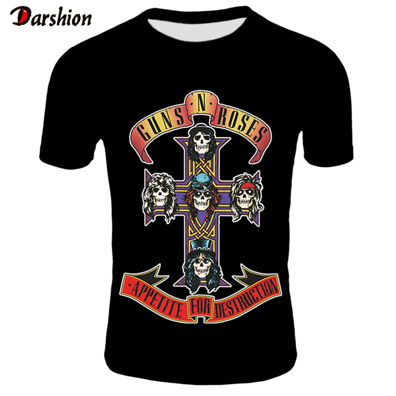 2019 Rock Wear GUNS and Roses T-shirts Men Summer Black Tshirt Rock Band Street Wear Men 3D Printed t shirt Guns Roses Tee Shirt T200605