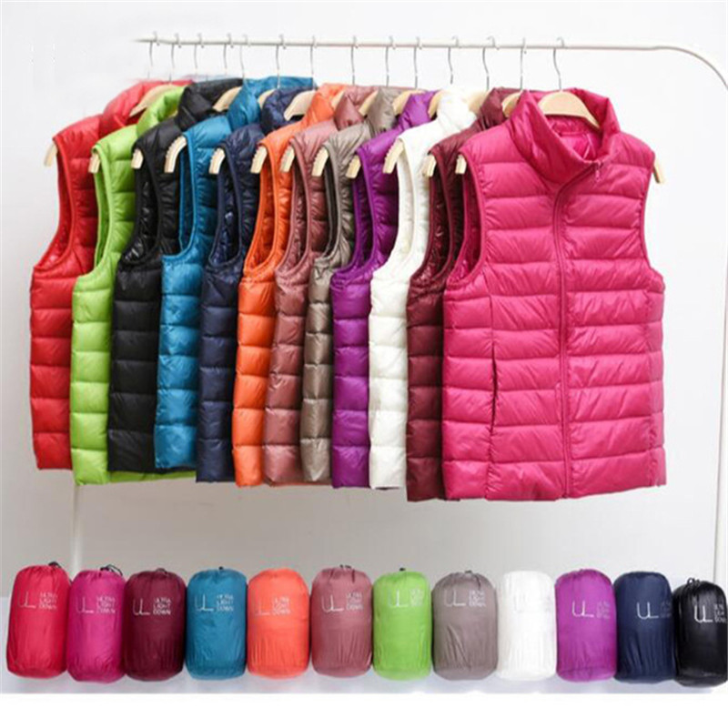 

2018 Autumn Winter Women Sleeveless Jacket Waistcoat Ultra Light White Duck Down Vest Coat Female Slim Warm Vest Outwear AB1060, Black