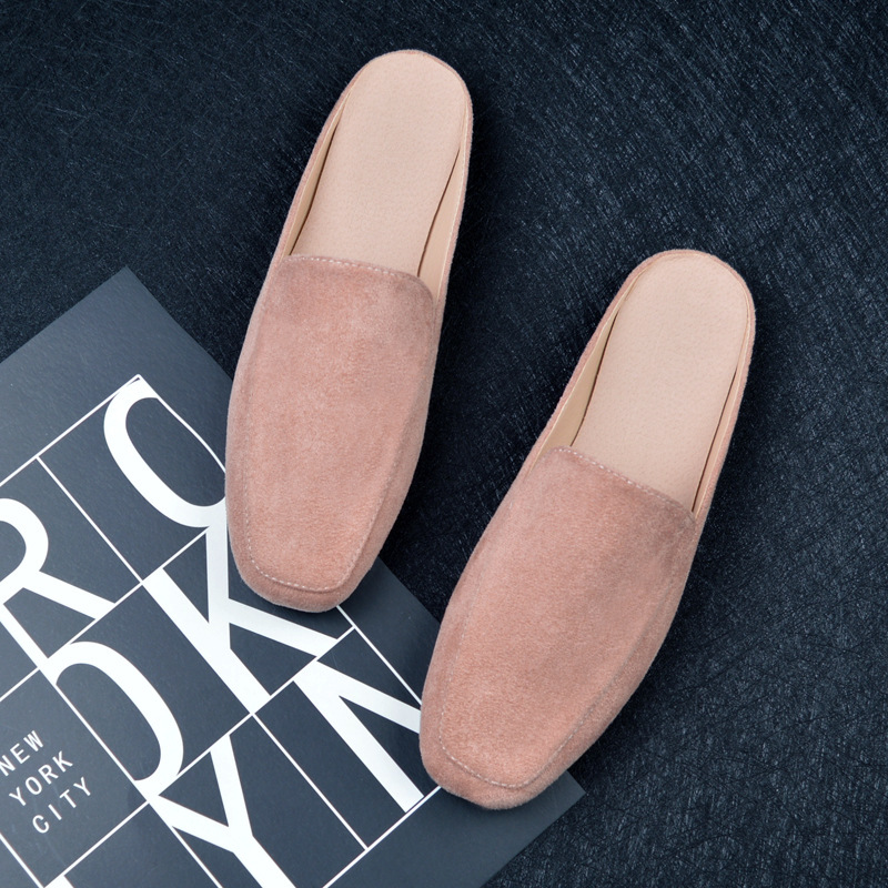 

Large Size 34-44 solid slip on square toe flock mules woman slippers cover toe sandals lazy comfy flats slides women shoes 2020, Black