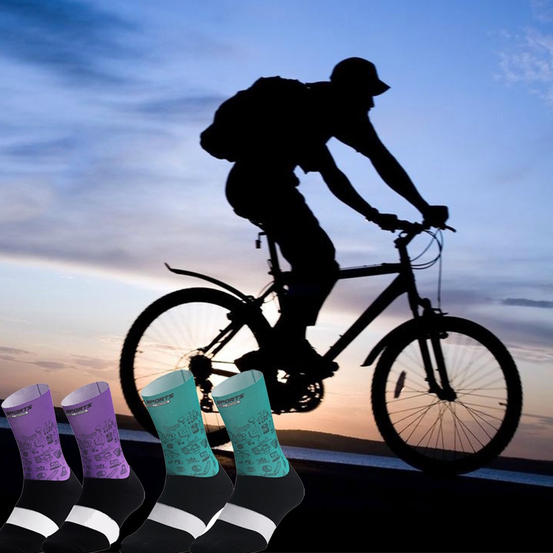 

Women Men Sport Socks Print Basketball Cycling Sweat Absorbing Anti Slip Socks Running Outdoor Football Hiking Athletic, Purple