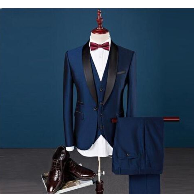 Three pieces Mens Suits Slim Fit Single Breasted Men Wedding Suits Custom Made Wedding Tuxedo Suit Sets Custom (Vest+Pants+Blazer)