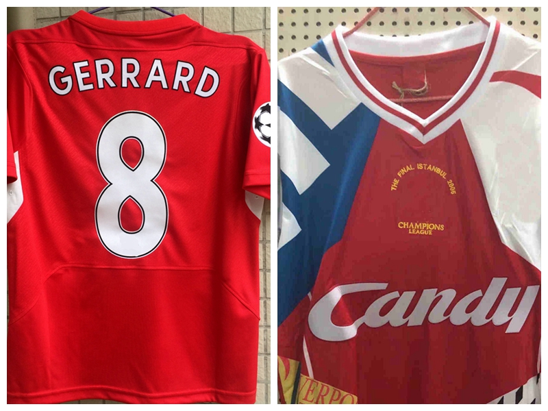 

Retro 2005 GERRARD Alonso Carragher Riise Luis García Finnan Hyypia soccer jerseys THE FINAL ISTANBUL 2005 home Retro football shirt