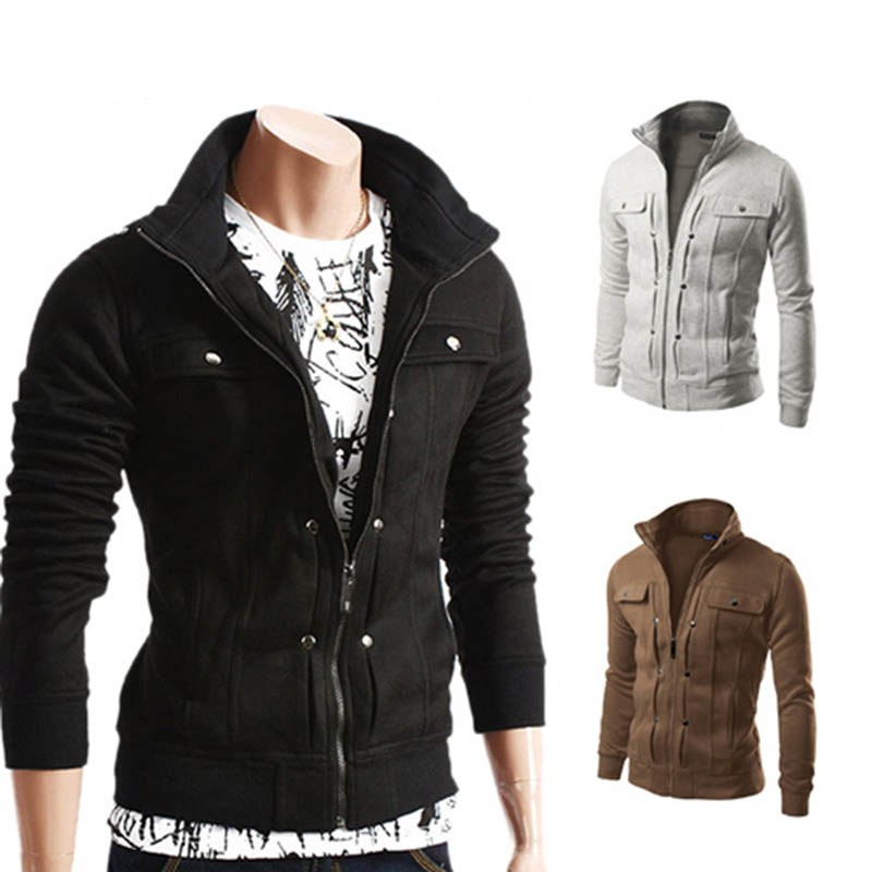 

E-BAIHUI 2021 Slim Solid Color Sweater Long Sleeve Men Jacket Coat Zipper Men Clothing Fashion Pullover Fleece Jacket TETE-W70, Black