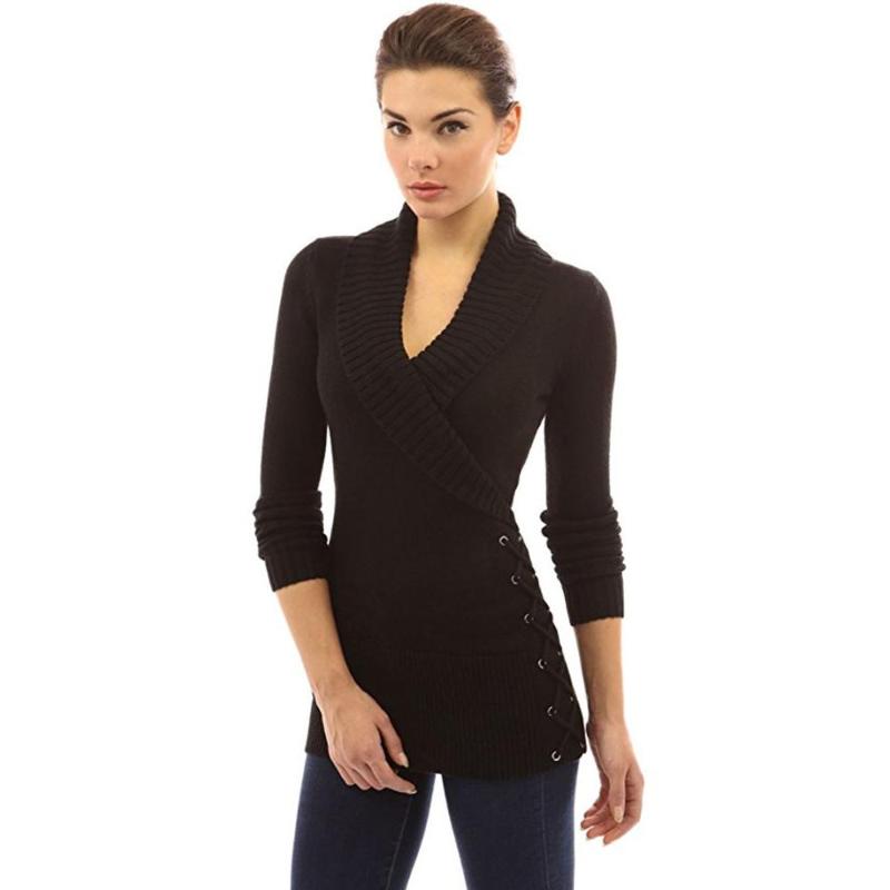 

Fashion Casual Slim Plus Size Sweater Women Oversize Knitted Sweaters Warm Long Sleeve V Neck Pullover Sweater 5XL 2020 Winter, Black