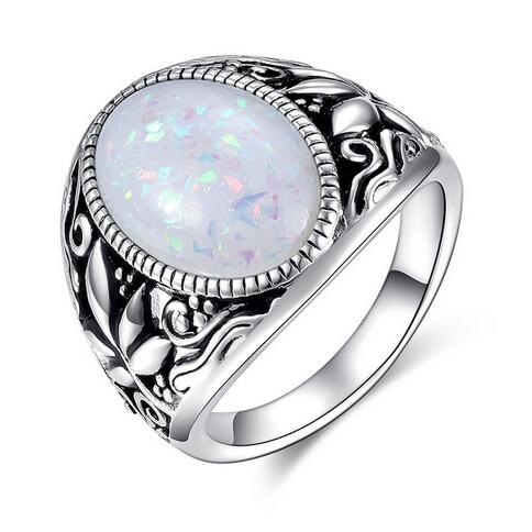 

Trendy Pink/Blue/White Opal Ring for Women Girls Retro Leaf Pattern Oval Stone Finger Rings Jewelry Gift anel feminino Size 6-10