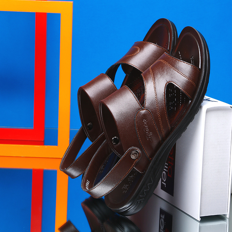 

Hot Sale-Cow sandal Antiskid sandal for man summer beach sandals Leisure slippers zy380, Black