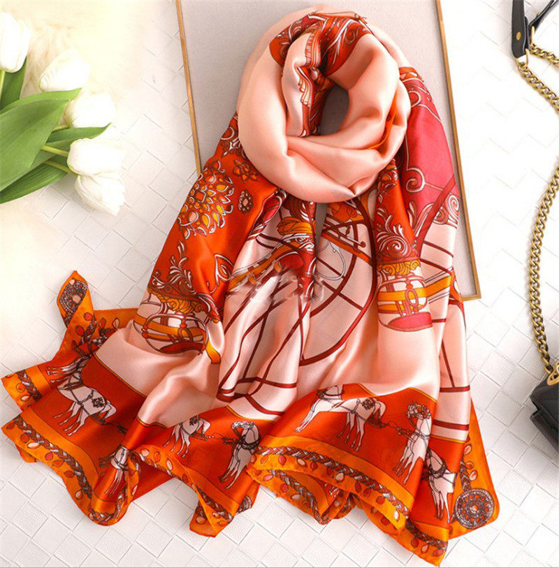 

Elegant Women Silk Scarf Woman European Style Print Chain Square Scarves Spring Summer Lady winter warm Shawls Xmas gifts