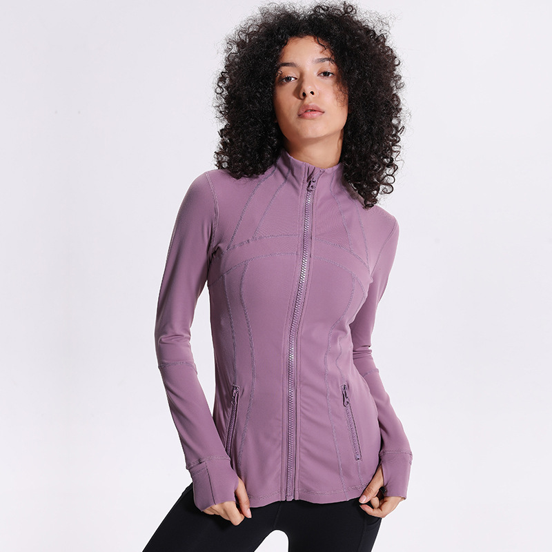 

luyogasports lu yoga sports coat women's stretch zipper running gym yoga long sleeve top solid color workout athletic fitness lu jacket, Black
