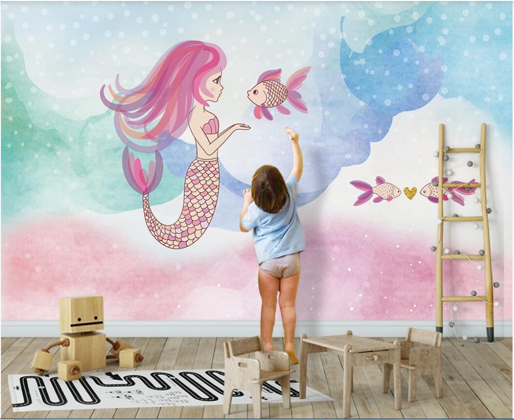 

3d room wallpaper custom photo mural Underwater world mermaid children room background wall wallpaper for walls 3 d, Non-woven fabric